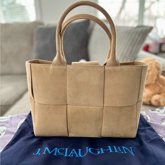 J. McLaughlin Handbags - J. McLaughlin Tessare Beige Suede Woven Tote